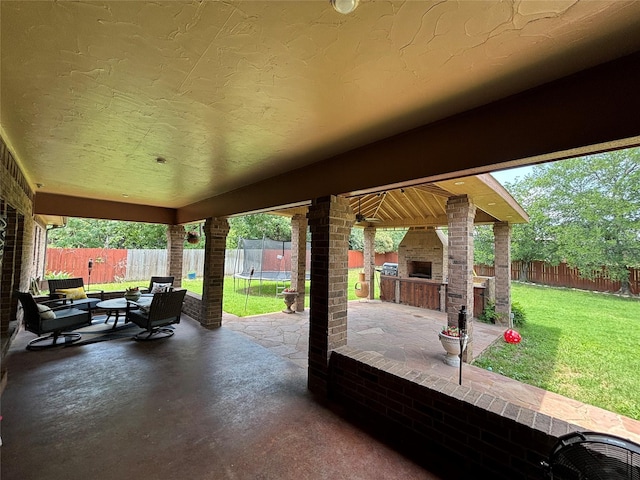 3307 Shawnee Trl, Lake Worth, TX 76135 - view of patio with an outdoor living space with a fireplace