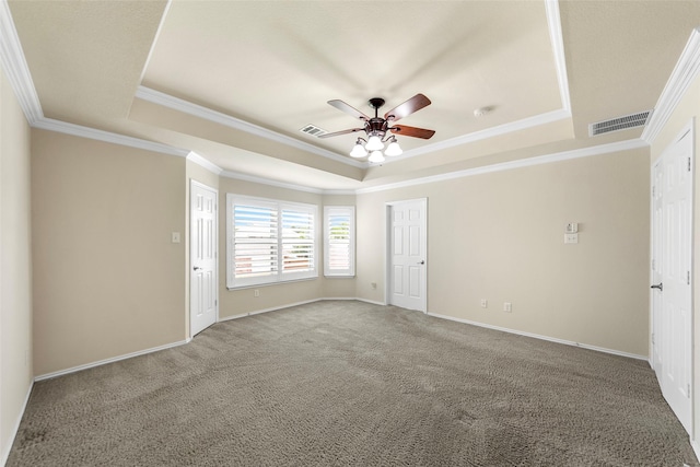 1557 Crystal Pass, Allen, TX 75002 - carpeted spare room featuring a raised ceiling, a ceiling fan, and crown molding