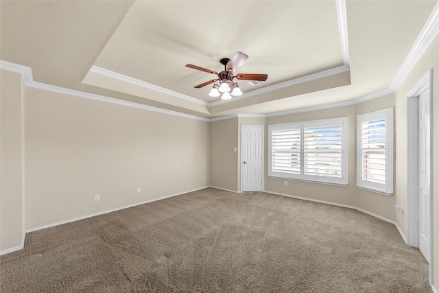 1557 Crystal Pass, Allen, TX 75002 - unfurnished room with a raised ceiling, ceiling fan, carpet, and crown molding