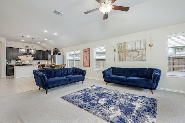 1926 Successful Dr, Wylie, TX 75098 - living area with lofted ceiling, light colored carpet, a ceiling fan, baseboards, and recessed lighting