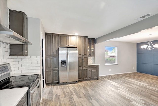 1510 Bowie St, Garland, TX 75042 - kitchen featuring stainless steel appliances, wall chimney exhaust hood, light wood-style floors, and light countertops