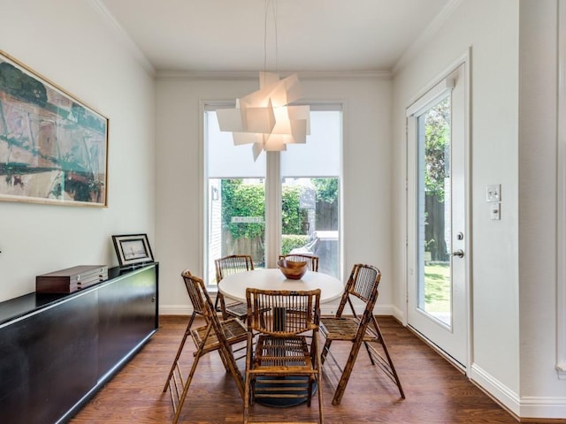 4112 Edith Ct, Dallas, TX 75220 - dining space with dark wood-style flooring and ornamental molding