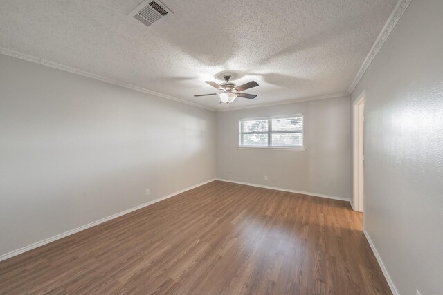 708 Simpson Ter, Bedford, TX 76021 - spare room with wood finished floors, ceiling fan, ornamental molding, a textured ceiling, and baseboards