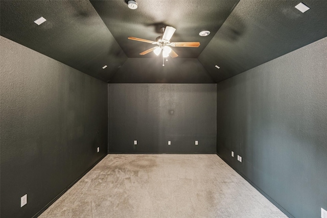 2210 Garden Crest Dr, Rockwall, TX 75087 - additional living space with a ceiling fan, carpet, a textured ceiling, and lofted ceiling