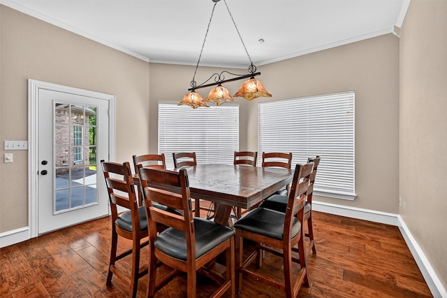 688 Lazy Acres Cir, Pottsboro, TX 75076 - dining space with crown molding, baseboards, and dark wood-type flooring