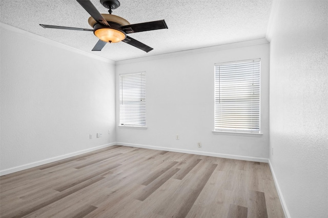 10228 Maverick Dr, Fort Worth, TX 76108 - empty room with crown molding, light wood-style flooring, a textured ceiling, and ceiling fan