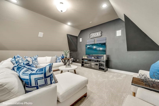 1706 Cedar Bluff Pkwy, Mansfield, TX 76063 - carpeted living area featuring lofted ceiling, baseboards, and recessed lighting