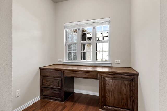 3075 Willow Grove Blvd Unit 2302, Mckinney, TX 75070 - unfurnished office with built in desk, dark wood finished floors, and baseboards