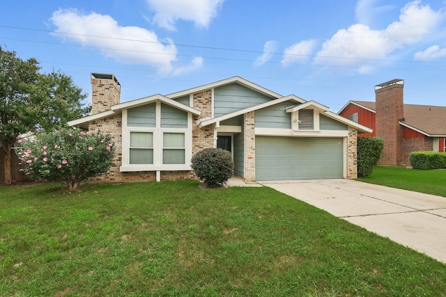 3217 Redwood St, Bedford, TX 76021 - mid-century home with a garage, a front lawn, driveway, and a chimney