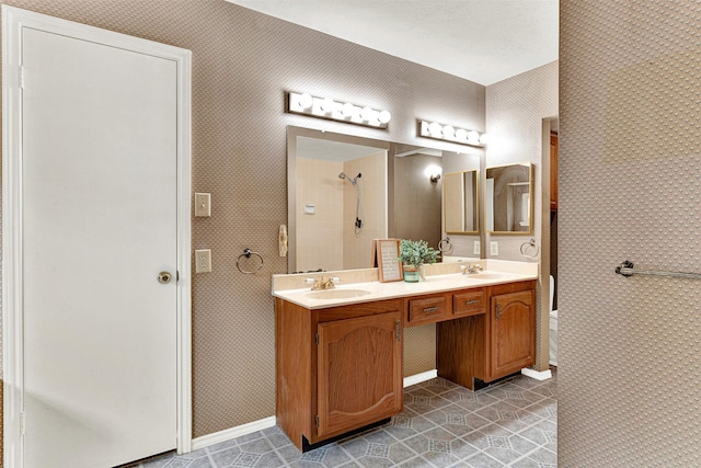 1305 Jabbet Dr, Plano, TX 75025 - full bath featuring double vanity, a tile shower, and tile patterned floors