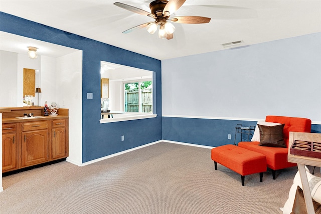 1305 Jabbet Dr, Plano, TX 75025 - living area featuring light carpet and ceiling fan