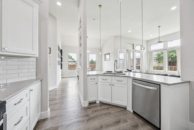 3205 Tradition Ct, Rowlett, TX 75088 - kitchen featuring stainless steel dishwasher, a sink, plenty of natural light, light wood-type flooring, and recessed lighting