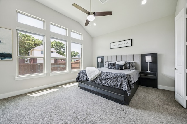 3205 Tradition Ct, Rowlett, TX 75088 - bedroom with lofted ceiling, carpet, baseboards, ceiling fan, and recessed lighting