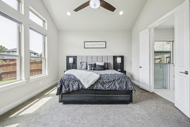 3205 Tradition Ct, Rowlett, TX 75088 - bedroom with vaulted ceiling, carpet flooring, recessed lighting, ceiling fan, and baseboards