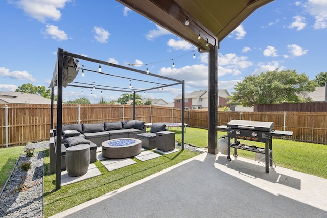 3205 Tradition Ct, Rowlett, TX 75088 - view of patio / terrace featuring an outdoor living space with a fire pit and area for grilling