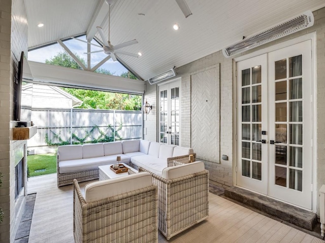 4604 Southern Ave, Highland Park, TX 75209 - sunroom featuring french doors, a ceiling fan, and outdoor lounge area