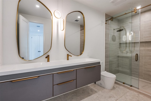 4322 Sexton Ln, Dallas, TX 75229 - full bath with double vanity, a stall shower, and toilet