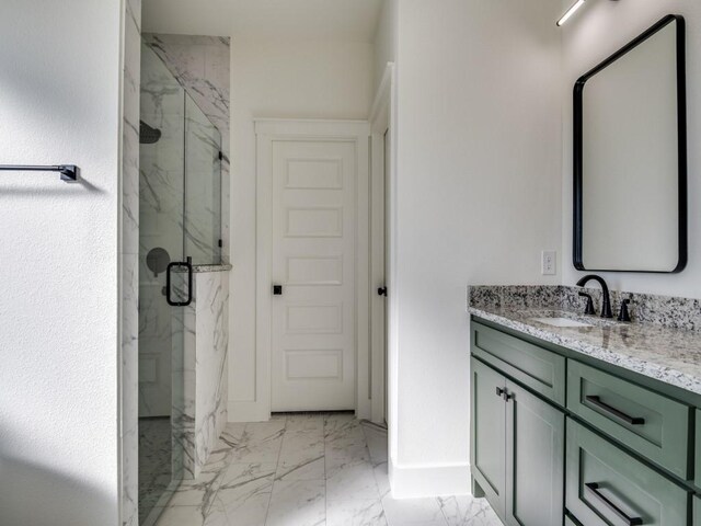 6434 Abner Rd, Terrell, TX 75161 - full bath with marble look tile flooring, a marble finish shower, vanity, and baseboards