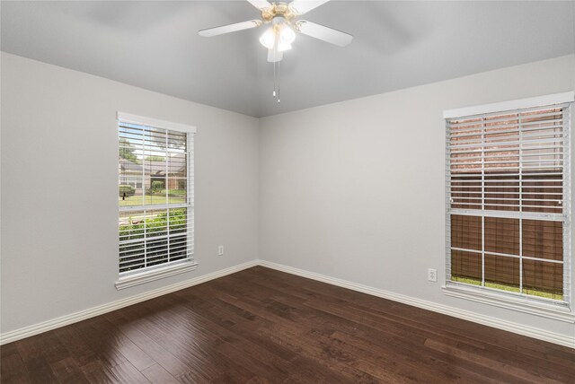 3616 Canyon Oaks Dr, Carrollton, TX 75007 - spare room featuring dark wood finished floors and ceiling fan