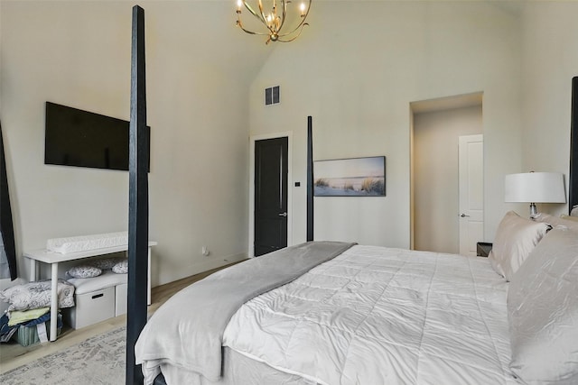 5901 Westworth Falls Way, Westworth Village, TX 76114 - bedroom with a chandelier and high vaulted ceiling
