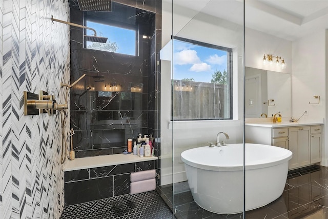 5901 Westworth Falls Way, Westworth Village, TX 76114 - full bathroom with a tile shower, vanity, and a soaking tub