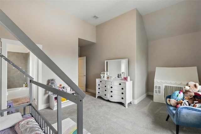 5901 Westworth Falls Way, Westworth Village, TX 76114 - bedroom with carpet flooring, baseboards, and vaulted ceiling