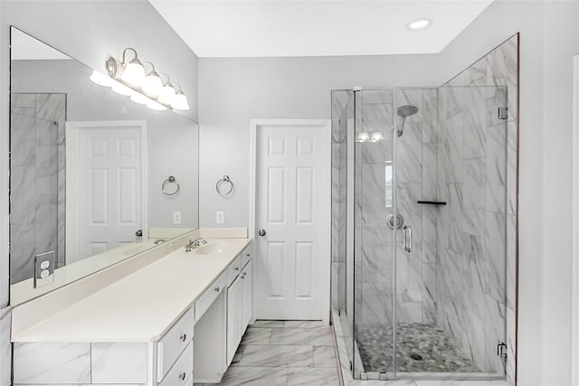 5718 Gloucester Dr, Tyler, TX 75707 - bathroom featuring marble finish flooring, vanity, and a marble finish shower