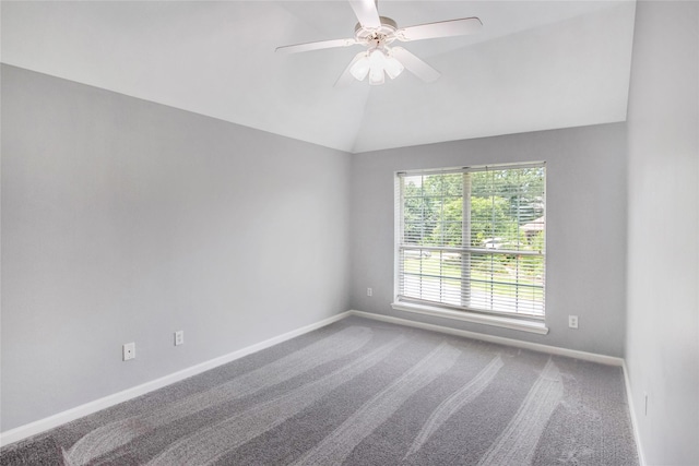 5718 Gloucester Dr, Tyler, TX 75707 - carpeted empty room featuring baseboards, lofted ceiling, and a ceiling fan