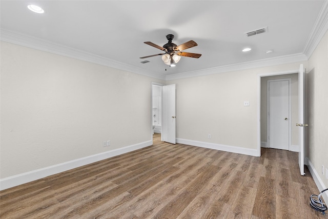 1458 Foxwood Ln, Rockwall, TX 75032 - unfurnished bedroom with wood finished floors, crown molding, baseboards, recessed lighting, and a ceiling fan