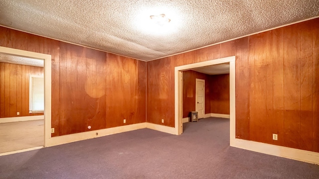 224 Pecan St, Dublin, TX 76446 - empty room with wood walls, carpet flooring, and a textured ceiling