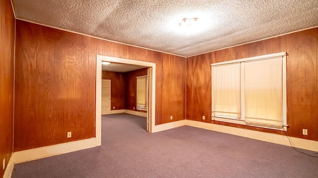 224 Pecan St, Dublin, TX 76446 - unfurnished room featuring carpet flooring, wood walls, a textured ceiling, and baseboards