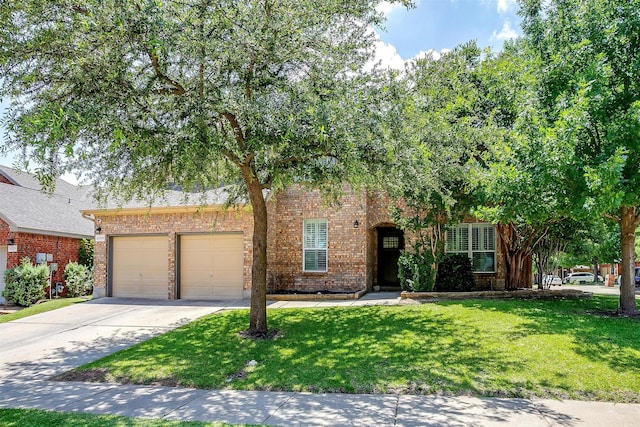 12225 Vienna Apple Rd, Fort Worth, TX 76244 - obstructed view of property with brick siding, driveway, a garage, and a front lawn