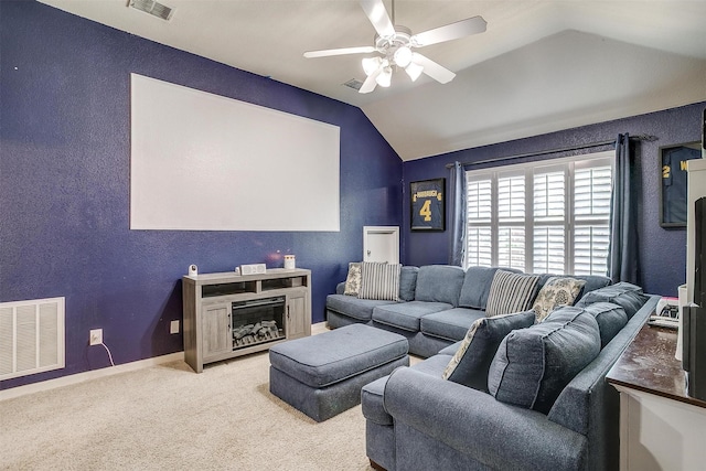 12225 Vienna Apple Rd, Fort Worth, TX 76244 - carpeted cinema with a ceiling fan and lofted ceiling