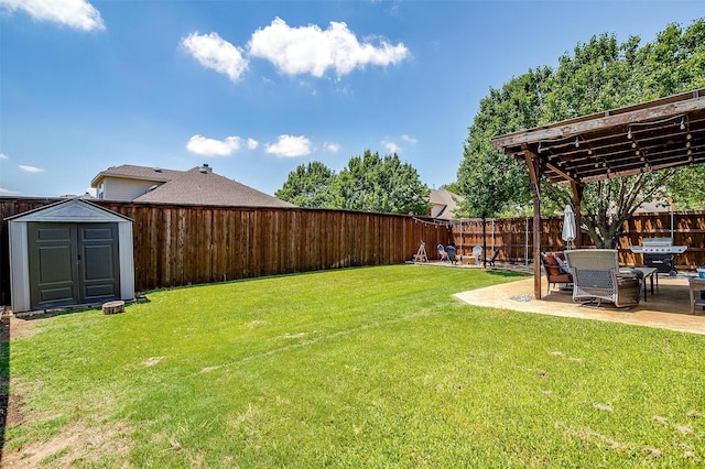 12225 Vienna Apple Rd, Fort Worth, TX 76244 - fenced backyard with a patio and a shed