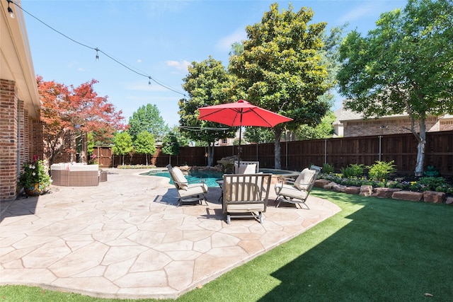 8008 Craftsbury Ln, Mckinney, TX 75071 - fenced backyard featuring a patio and an outdoor hangout area