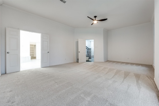 3612 Waynoka Dr, Carrollton, TX 75007 - unfurnished room with a ceiling fan, light carpet, crown molding, and baseboards