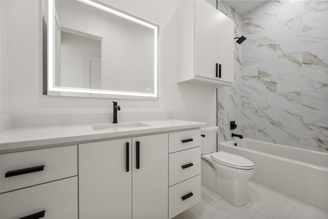1106 Knoll Crest Dr, Mansfield, TX 76063 - full bathroom featuring vanity, toilet, marble finish floors, and shower / bathtub combination