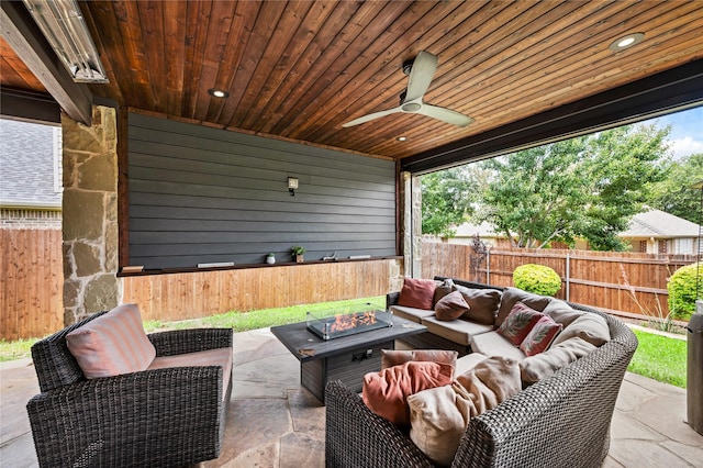 1021 Tara Dr, Burleson, TX 76028 - view of patio featuring an outdoor living space with a fire pit and ceiling fan
