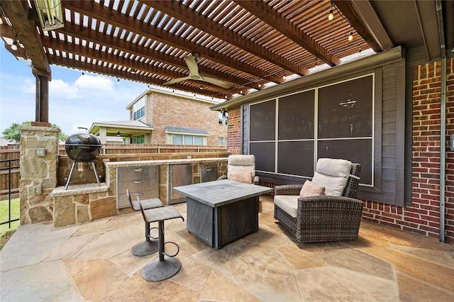 1021 Tara Dr, Burleson, TX 76028 - view of patio featuring exterior kitchen and a pergola