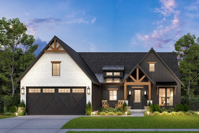 39271 Cedar Park Dr, Whitney, TX 76692 - modern farmhouse style home with board and batten siding, a front yard, driveway, a shingled roof, and a porch