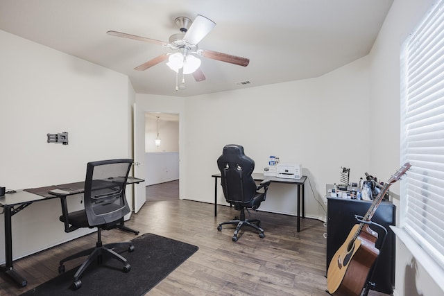 3428 Baby Doe Ct, Fort Worth, TX 76137 - office area with wood finished floors, a ceiling fan, and healthy amount of natural light