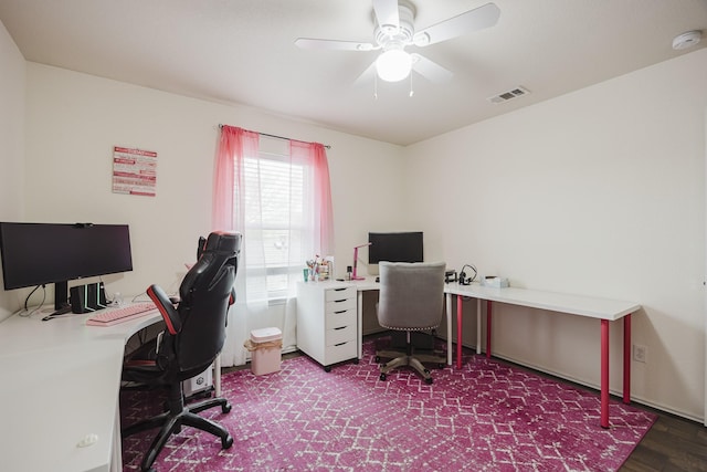 3428 Baby Doe Ct, Fort Worth, TX 76137 - home office with a ceiling fan and wood finished floors