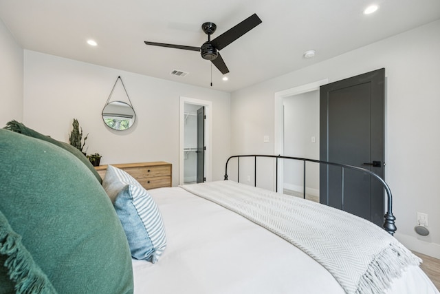 1921 Washington Ave, Fort Worth, TX 76110 - bedroom with recessed lighting, a ceiling fan, and wood finished floors