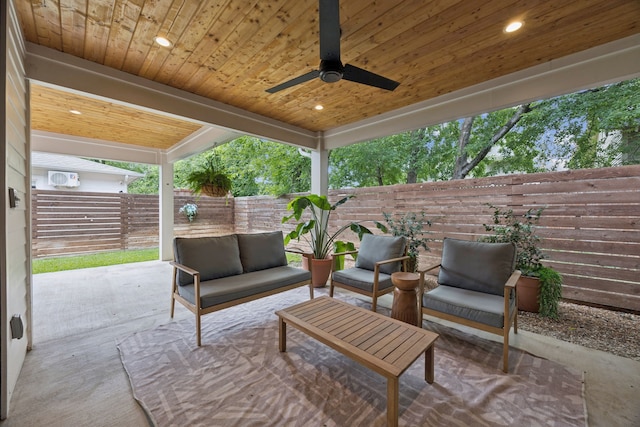 1921 Washington Ave, Fort Worth, TX 76110 - fenced backyard featuring a patio, an outdoor living space, and ceiling fan
