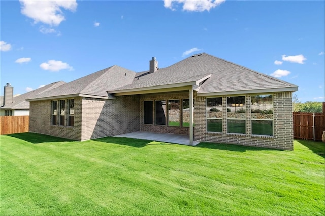 701 Winecup Way, Midlothian, TX 76065 - rear view of property featuring brick siding, a patio area, roof with shingles, and a chimney