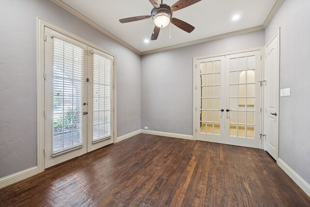 2610 Stonybrook Dr, Prosper, TX 75078 - unfurnished room featuring french doors, wood finished floors, plenty of natural light, a ceiling fan, and ornamental molding
