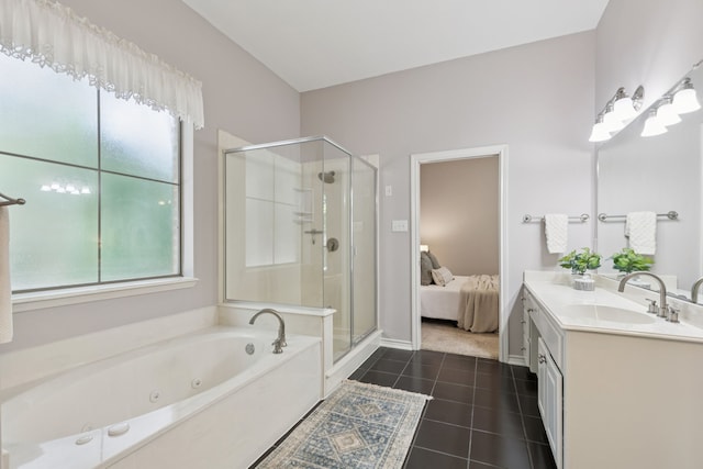 5321 Joe Wilson Rd, Midlothian, TX 76065 - full bathroom featuring vanity, a stall shower, a whirlpool tub, and plenty of natural light