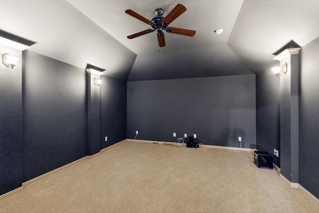 5766 Wellington Ln, Frisco, TX 75033 - carpeted cinema with ceiling fan and lofted ceiling