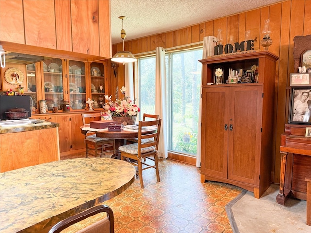 904 W 12th St, Cisco, TX 76437 - dining room with wooden walls and a textured ceiling