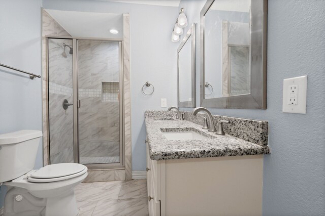 211 Second St, Denton, TX 76201 - full bathroom featuring marble finish flooring, vanity, and a shower stall